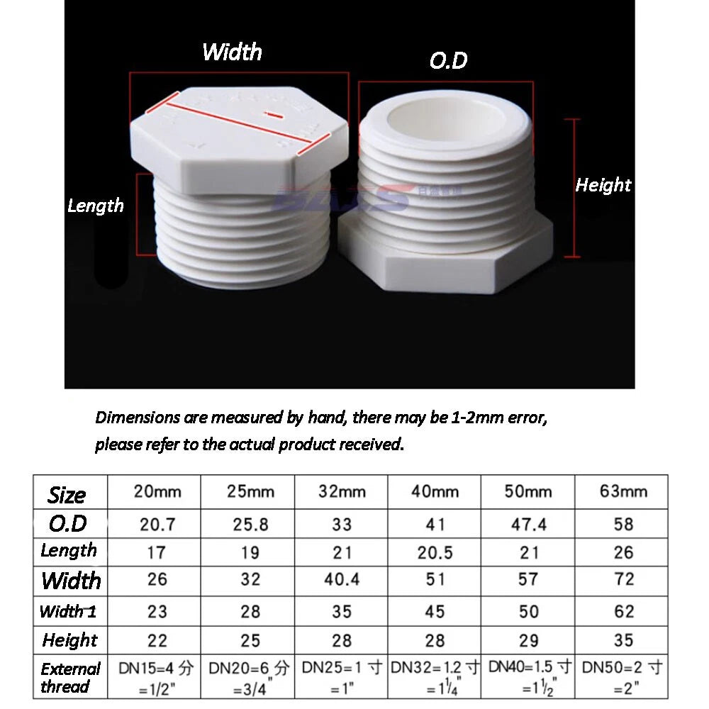 PVC Threaded Male BSP Pipe Fitting - End Cap Stop End Bung Water pipe fittings