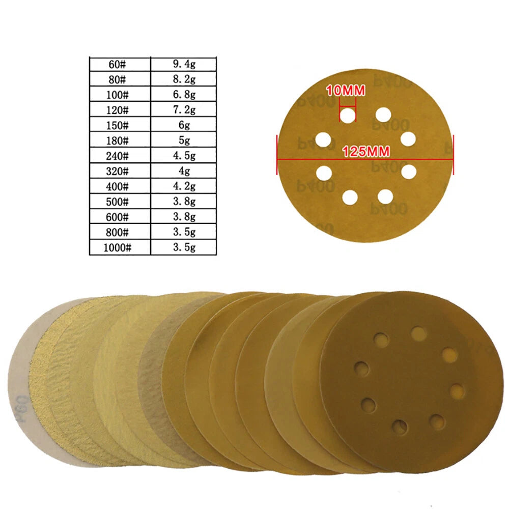 8 Hole 125mm Hook and Loop Sanding Discs 40 - 1000 Grit 5 inch Orbital Sandpaper
