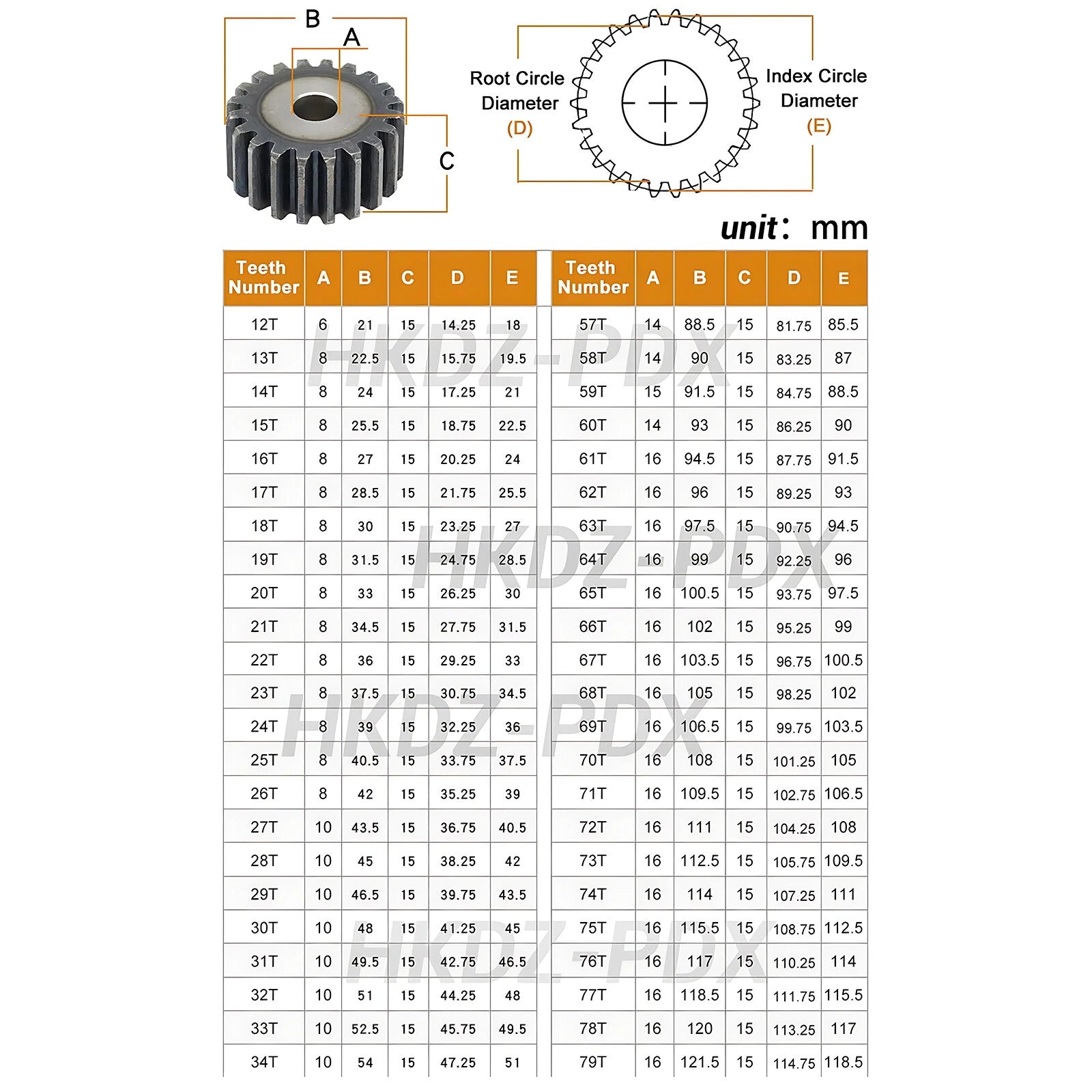 1.5 Mod Spur Gear Teeth 12T-100T Pinion Gear Motor Diameter 21mm-153mm 45# Steel