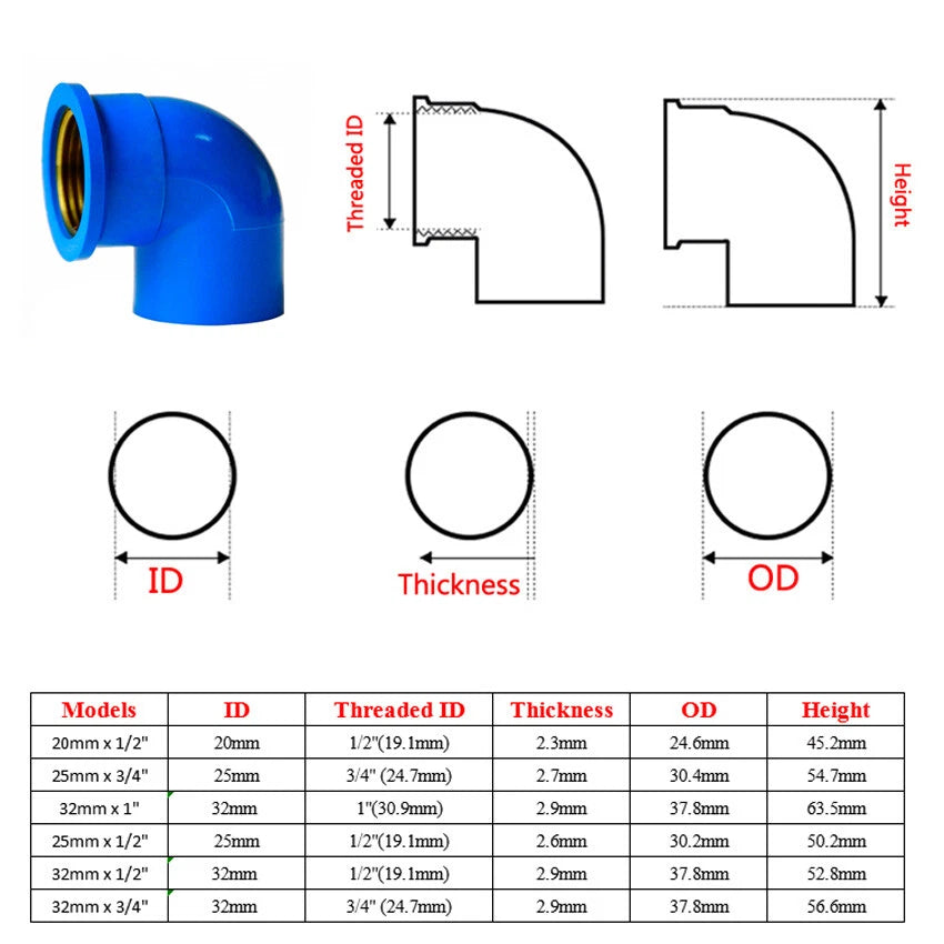 Brass Female Threaded Elbow Fittings for PVC Water Supply Pipe — 20mm to 32mm