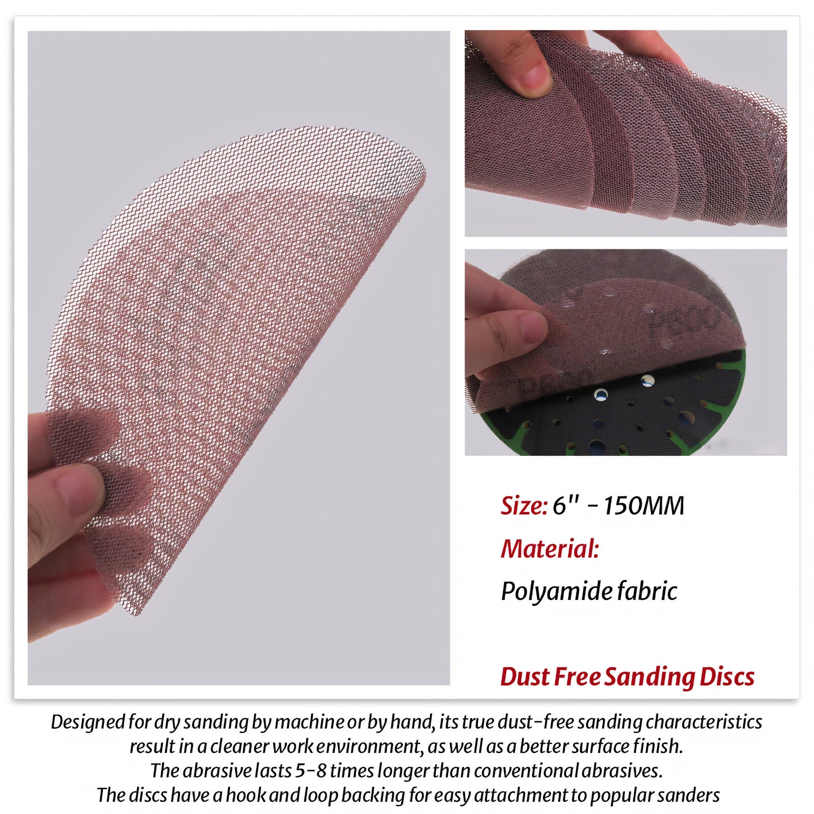 6‑Inch 150mm Mesh Sanding Discs — P80 to P1000 Grit Hook & Loop Sandpaper for Random Orbital Sanders