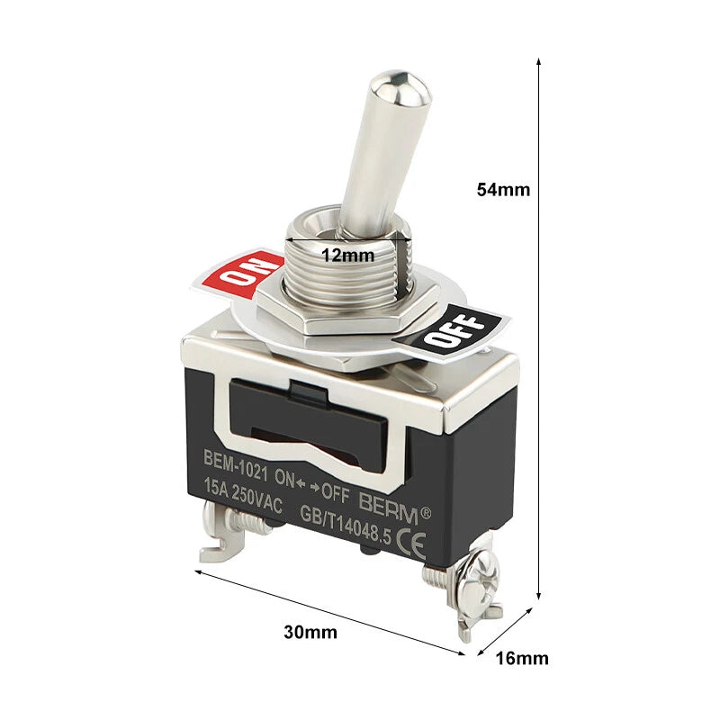 240V 15A Metal Toggle Switch – ON-OFF-ON, Latching & Momentary, 2/3/4/6 Pin