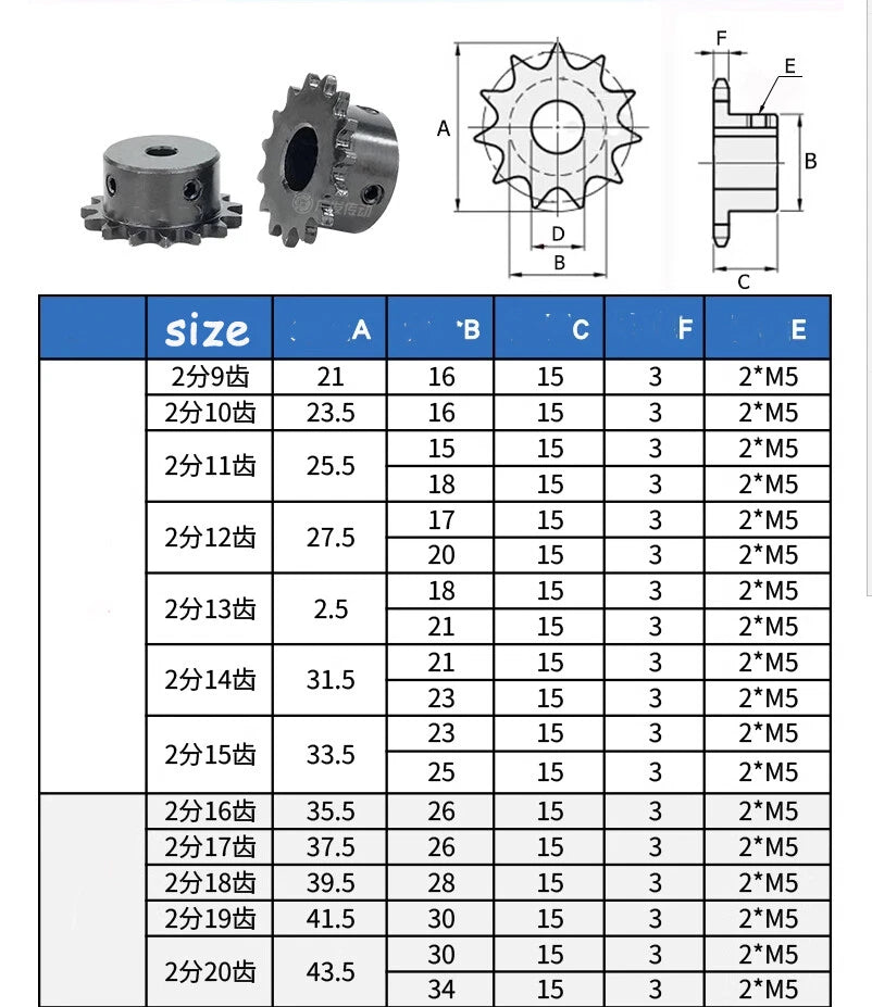 Pilot Bore Sprocket Roller Chain 9-16 Teeth Tooth Steel Chain Drive Sprocket