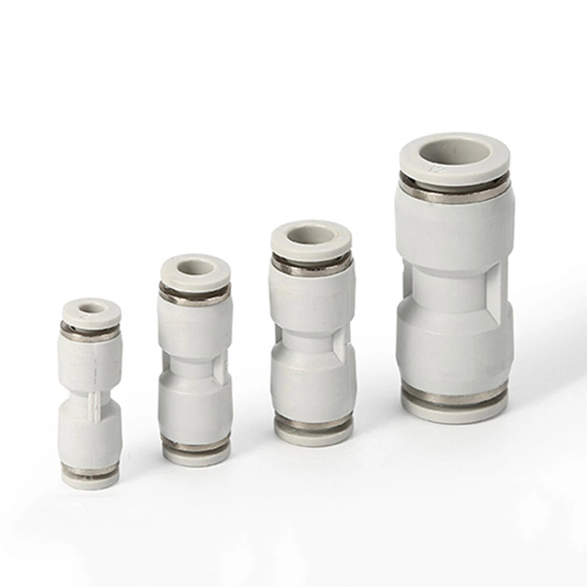 Nylon Push-to-Connect Straight Pneumatic Fitting 4–12mm White Inline Tube Connector