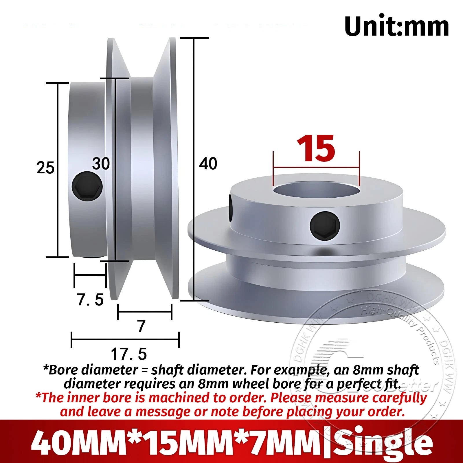 V Grooved Pulley Aluminum Round Belt Pulleys For 7mm Belt Single/Double Grooved