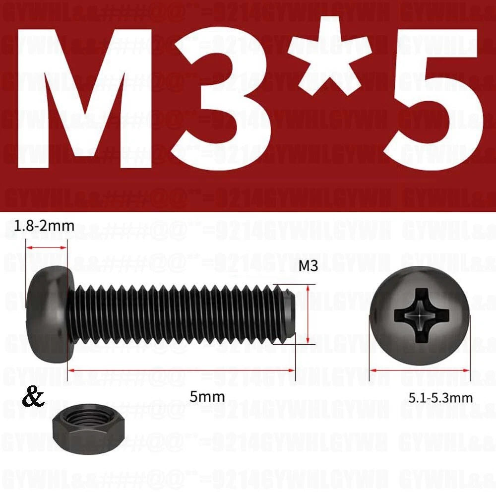 Black Pan Head Phillips Machine Screws + Hex Nuts Set – A2 Stainless Steel, M2 to M10