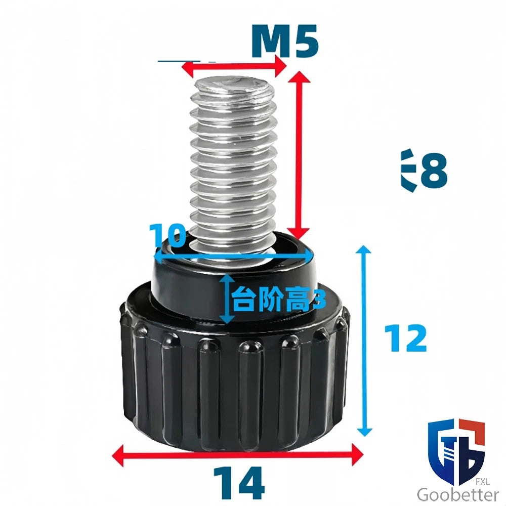 Knurled Thumb Screws with Round Plastic Handle — M3 M4 M5 M6 M8 M10 Clamping Knob Bolts