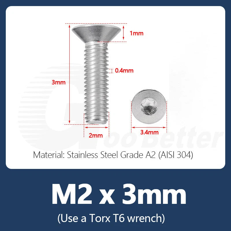 M1.4–M12 Torx Countersunk Machine Screws – A2 Stainless Steel, DIN 965 (3–100mm)