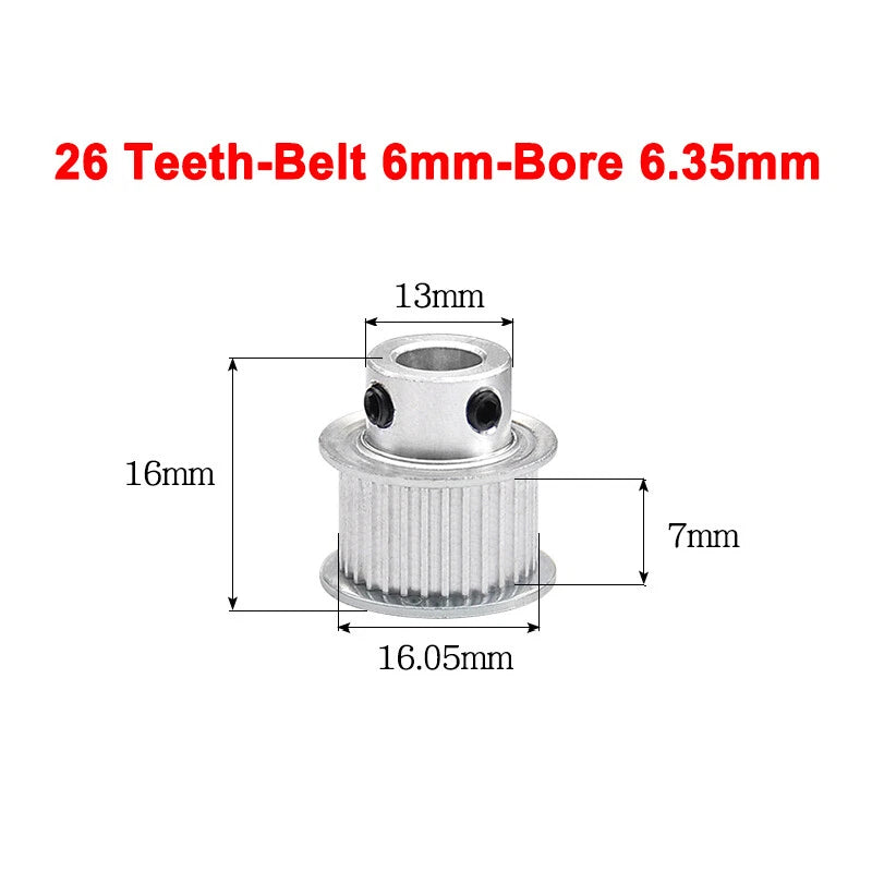 2GT Drive Pulley With Step 16 Tooth - 100 Tooth Bore 4mm - 25mm for 6mm Belt