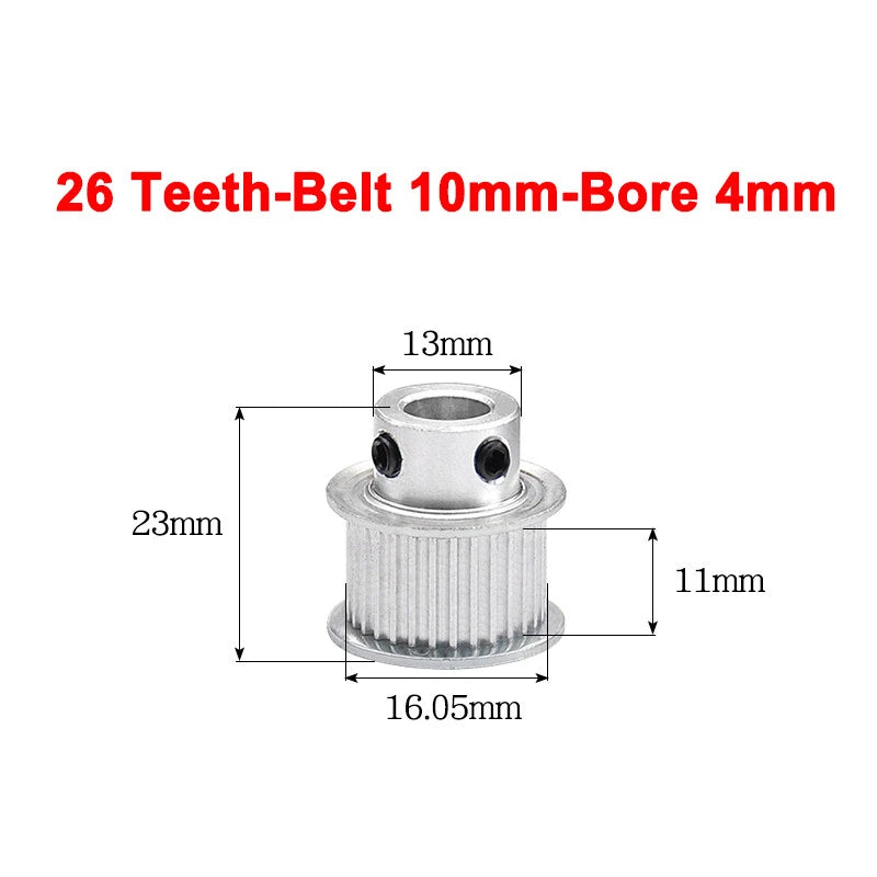 2GT Drive Pulley With Step 16 Tooth - 100 Tooth Bore 4mm - 25mm for 10mm Belt