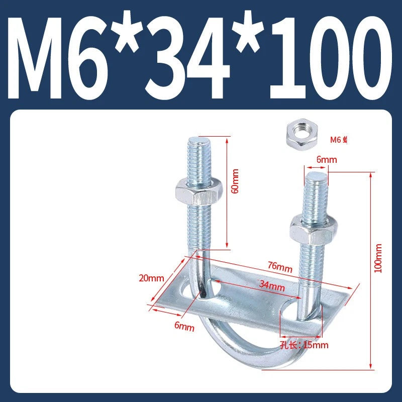 Round U-Bolts Sets Steel 16mm-219mm Inner Width M6 M8 M0 M12 with Nut, Plate