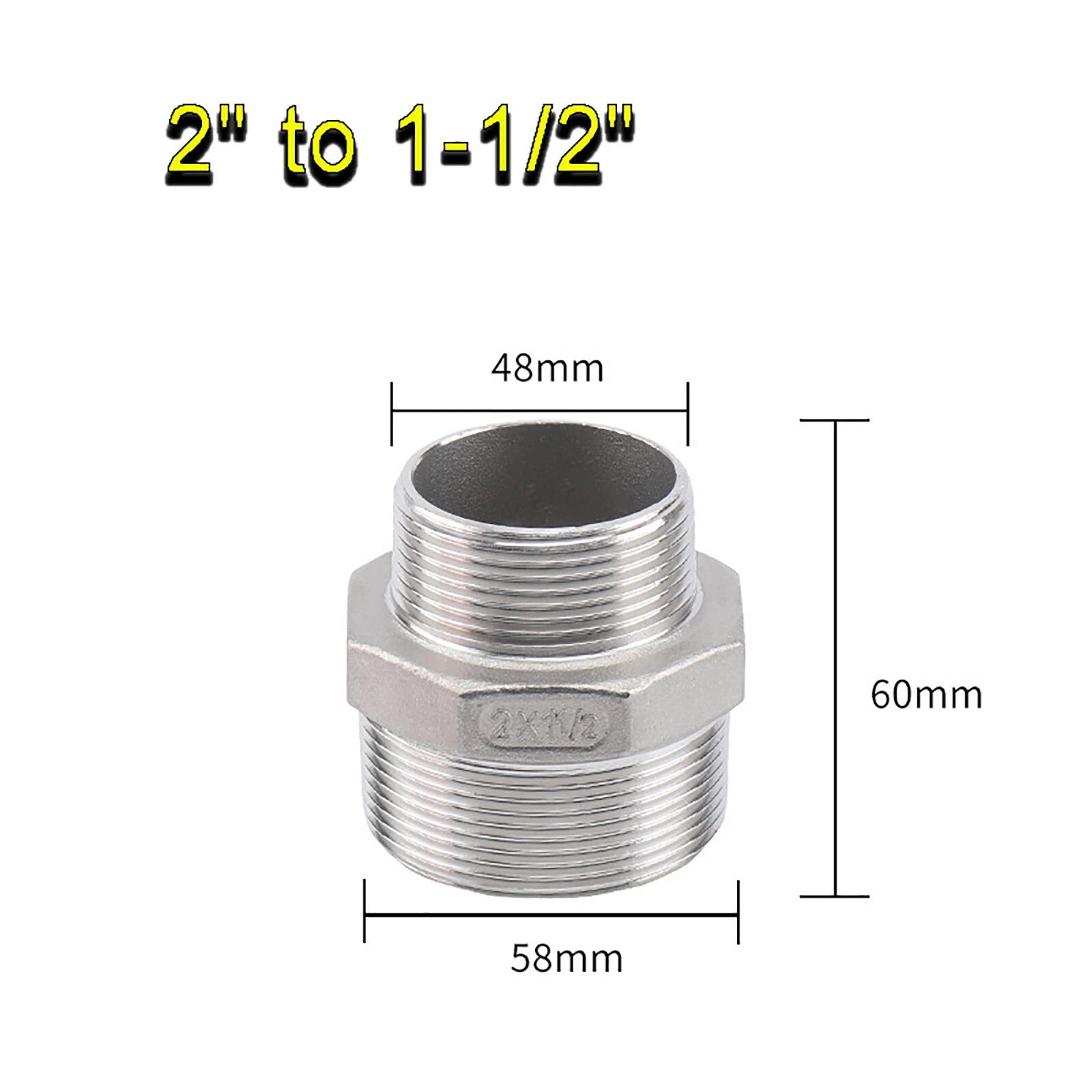 BSP Male to Male Reducing Hex Nipple 304 Stainless Steel Pipe Connector