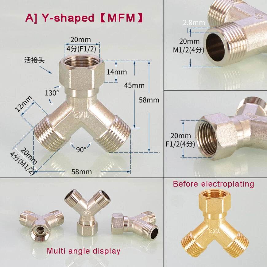BSP 1/2" Brass Pipe Fittings – Tee, Elbow, Cross & Y-Connector