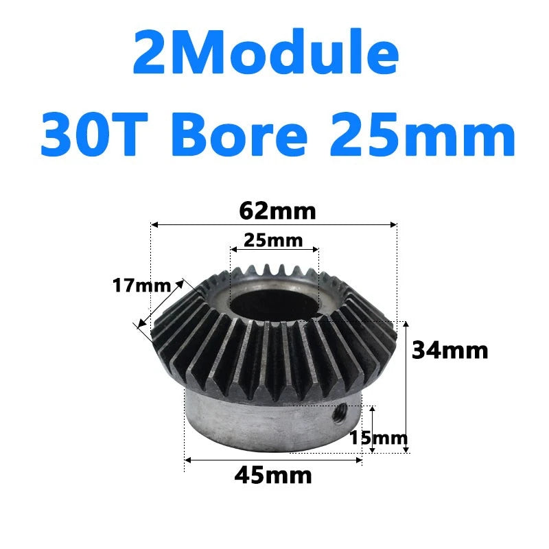 Bevel Gear 2 Module Ratio 1:1 Teeth 25 30 Bore Dia 10mm 12mm 14mm 15mm 16mm-28mm
