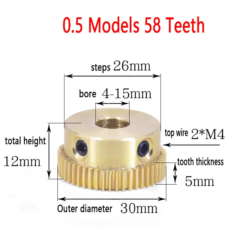 Mod 0.5 Brass Pinion Gear Spur Gears 20-60 Teeth 4-15mm Bore With Screw Hardened