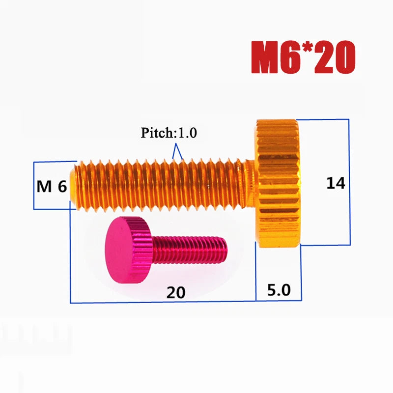 M2–M6 Aluminum Alloy Knurled Thumb Screws | Hand-Tighten Knob Bolts, 10 Colors