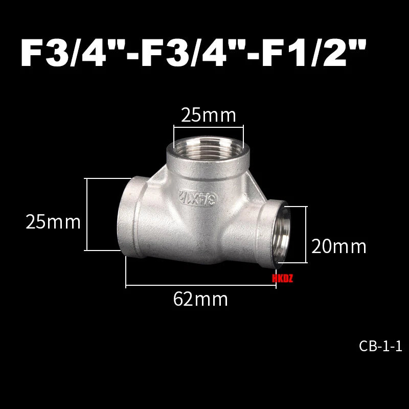 304 Stainless Steel BSP 3-Way Pipe Fitting — 1/4" to 2" Female & Male Thread Tee Connector