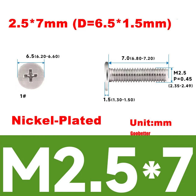 M2.5 Ultra Thin Flat Wafer Head Phillips Screws – CM2.5 Laptop Computer Screws (Various Finishes)