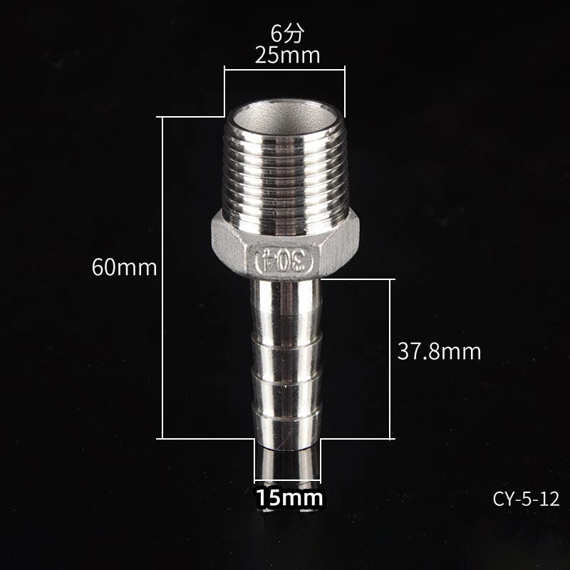 1/2" & 3/4" BSP Male Thread Hose Barb Tail Connector — Stainless Steel