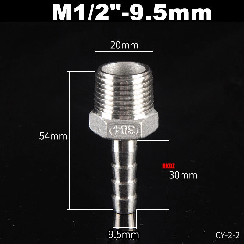 Stainless Steel 304 Barb Hose Tail Connector – 1/2" & 3/4" BSP Male Thread Hose Fittings