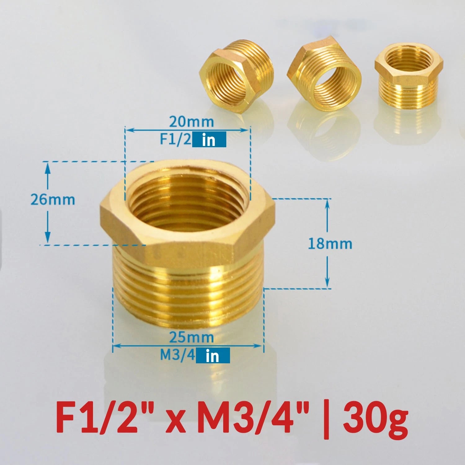 BSP Brass Reducing Hexagon Bush — Male to Female Thread Pipe Fittings