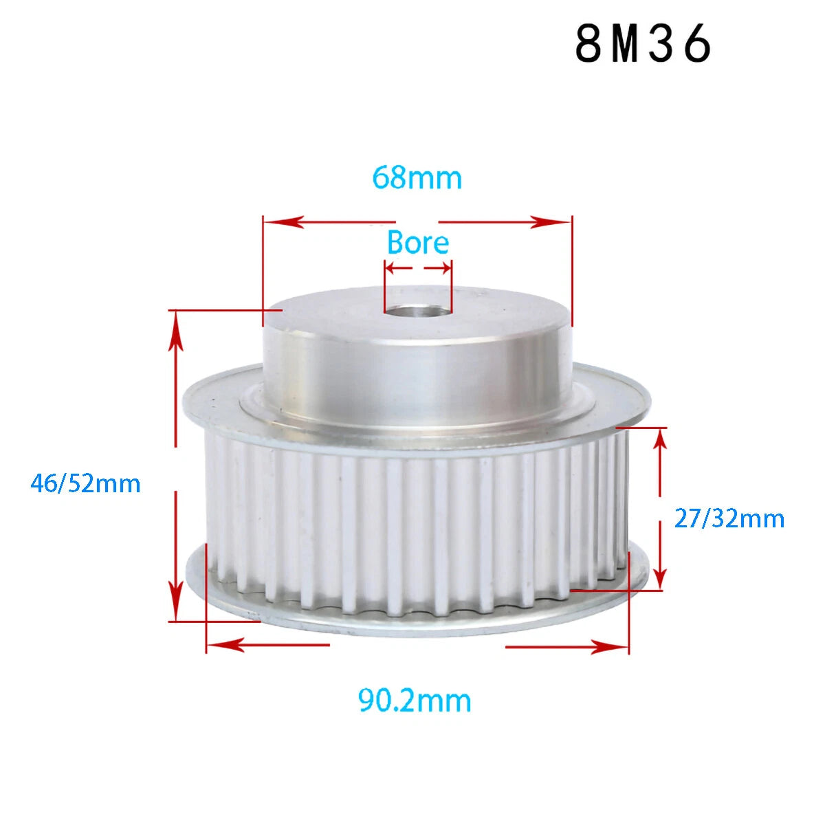 BF-type HTD8M 25mm-30mm Timing Belt Pulley 12 - 72 Tooth for CNC Step Motor