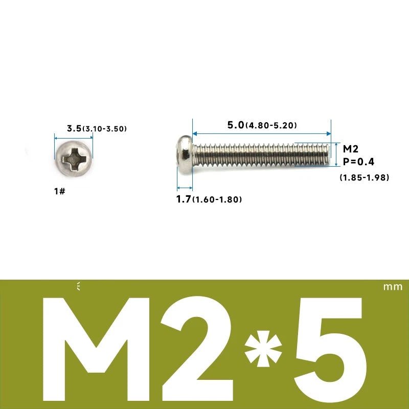 M1–M2.5 Pan Head Phillips Machine Screws – A2 Stainless Steel (304), Fully Threaded - HomeDIYer
