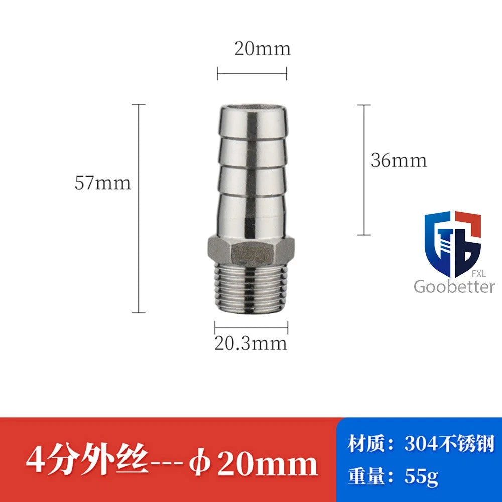 BSP Stainless Steel Male Thread Barb Hose Tail Connector — 1/8" to 2"