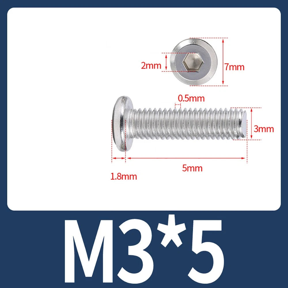 M2 M3 M4 Flat Round Head Hex Socket Screws – A2 Stainless Steel, Fully Threaded (3–50mm)