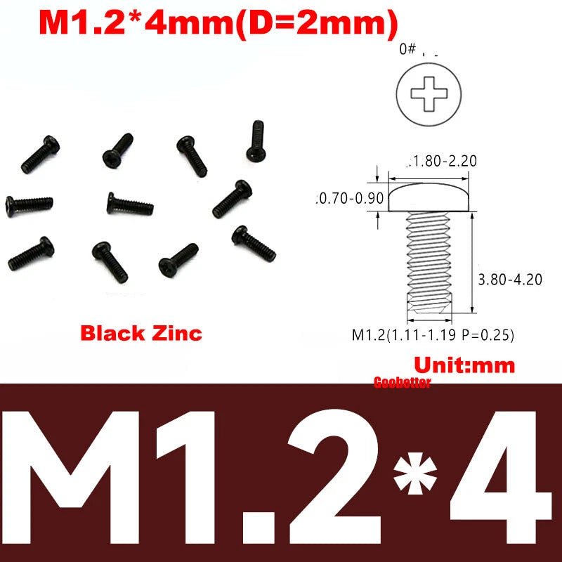 Phillips Pan Head Machine Screws M0.8 M1 M1.2 M1.4 M1.6 M1.7 — Cross Round Head Bolts, Multiple Coatings - HomeDIYer