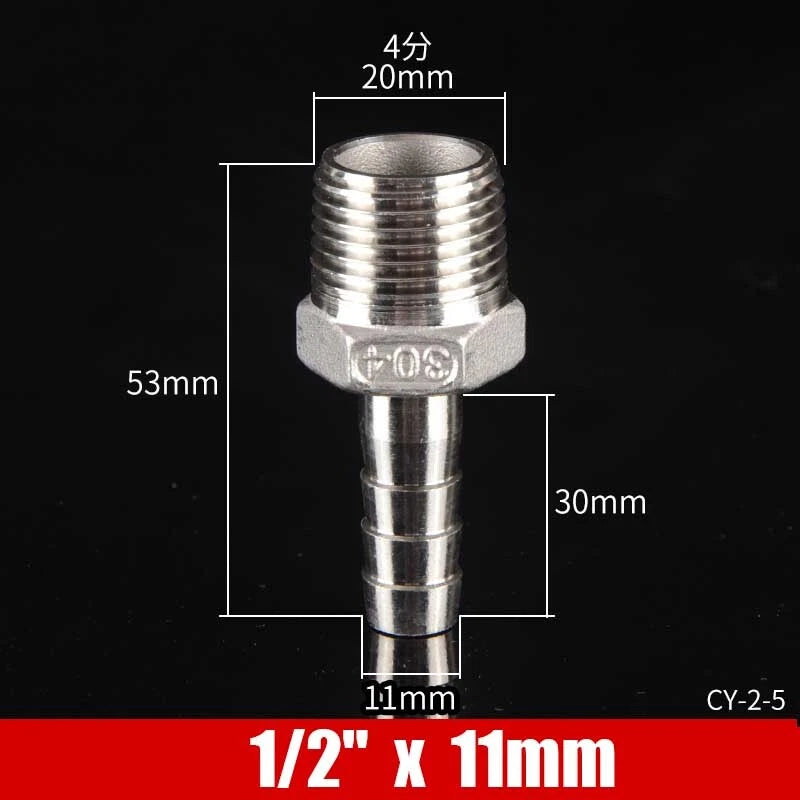 Stainless Steel BSP Male Thread x Barb Hose Tail Connector | 1/8" to 4"