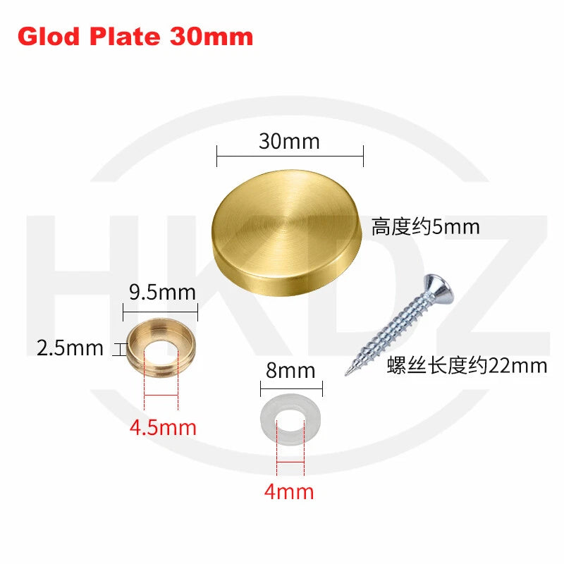 Stainless Steel Mirror Screw Cover Caps – Decorative Disc Plates for Glass, Mirrors & Furniture (16-50mm, Flat/Dome, Silver/Gold/Black/Rose Gold)