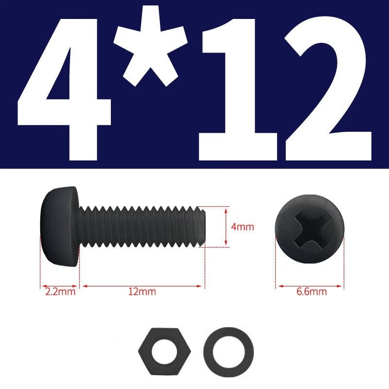 Black Nylon Phillips Machine Screws with Nuts & Washers — Metric M2 to M8 - HomeDIYer
