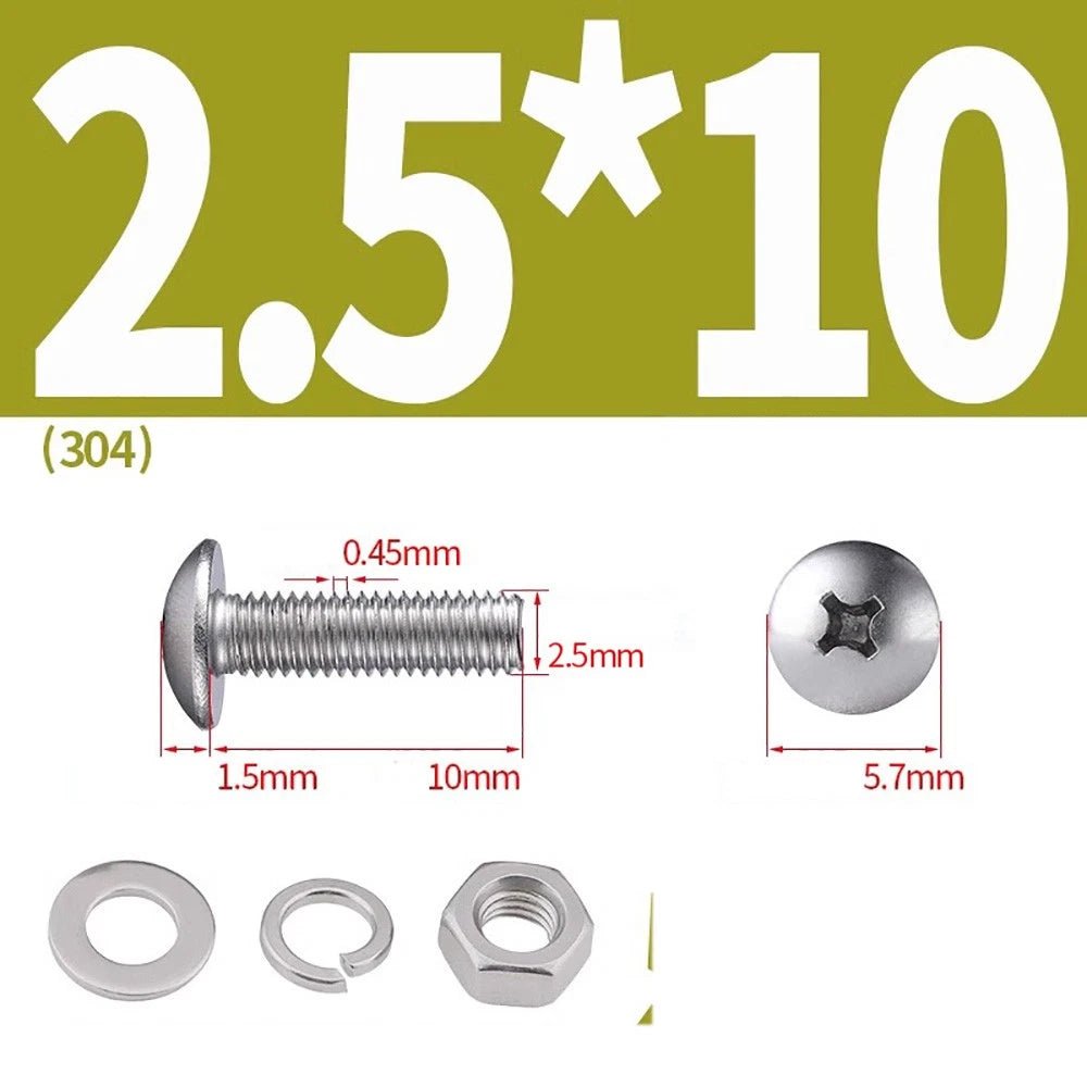 M2–M4 Phillips Truss Head Machine Screws with Hex Nuts & Washers – A2 Stainless Steel - HomeDIYer