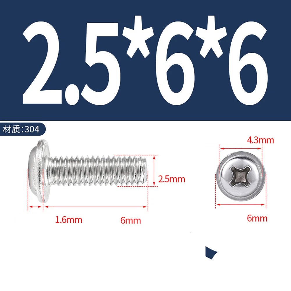 Phillips Flanged Button Head Screws M1.4–M6 | 304 Stainless Steel - HomeDIYer
