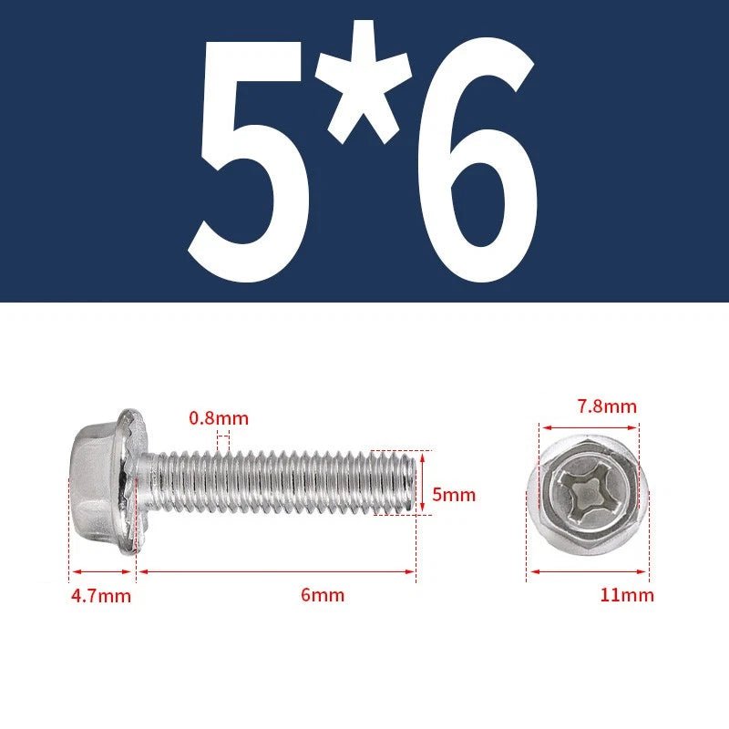 Phillips Hex Flange Screws 304 Stainless Steel M3–M8 | Dentate & Flat Flange - HomeDIYer