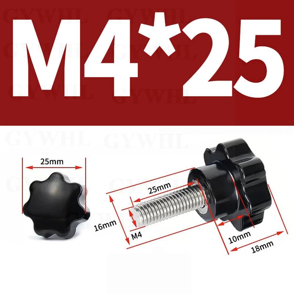 Stainless Thumb Screws Hand Knob Grip Bolts Black Plastic Hexalobular Star Head - HomeDIYer