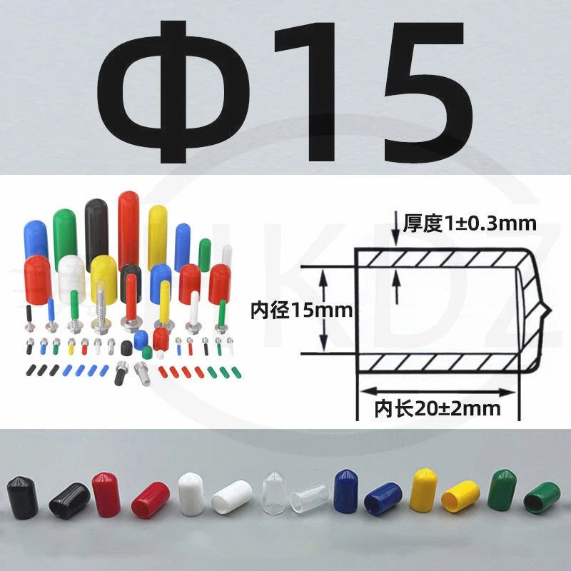 PVC End Caps for Screws, Bolts, Rods, Tubes & Cables – Thread Cover Protector, Rubber Plastic Caps (12-114mm, Multiple Colors)