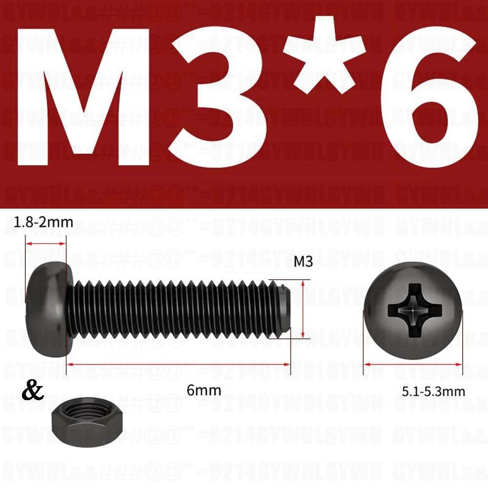 Black Pan Head Phillips Machine Screws + Hex Nuts Set – A2 Stainless Steel, M2 to M10