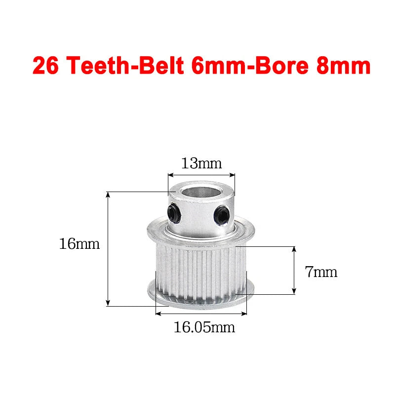 2GT Drive Pulley With Step 16 Tooth - 100 Tooth Bore 4mm - 25mm for 6mm Belt