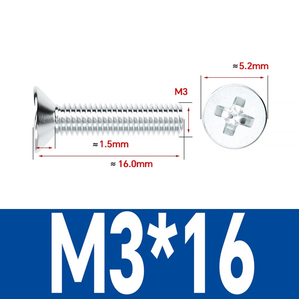 Countersunk Phillips Machine Screws – M2 to M12, White / Colour Zinc Plated, Carbon Steel
