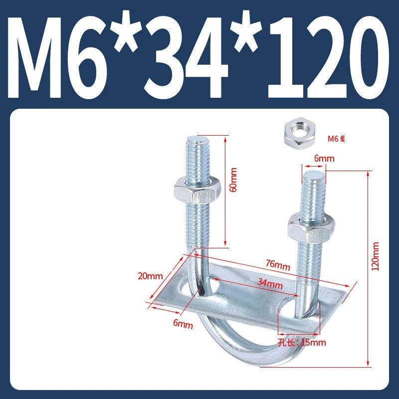 Round U-Bolts Sets Steel 16mm-219mm Inner Width M6 M8 M0 M12 with Nut, Plate