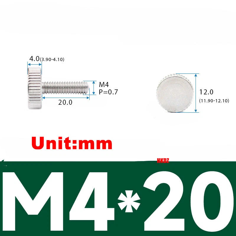 M3/M4 5mm to 20mm Flat Head Knurled Thumb Screws 303 Stainless Steel Hand Bolts