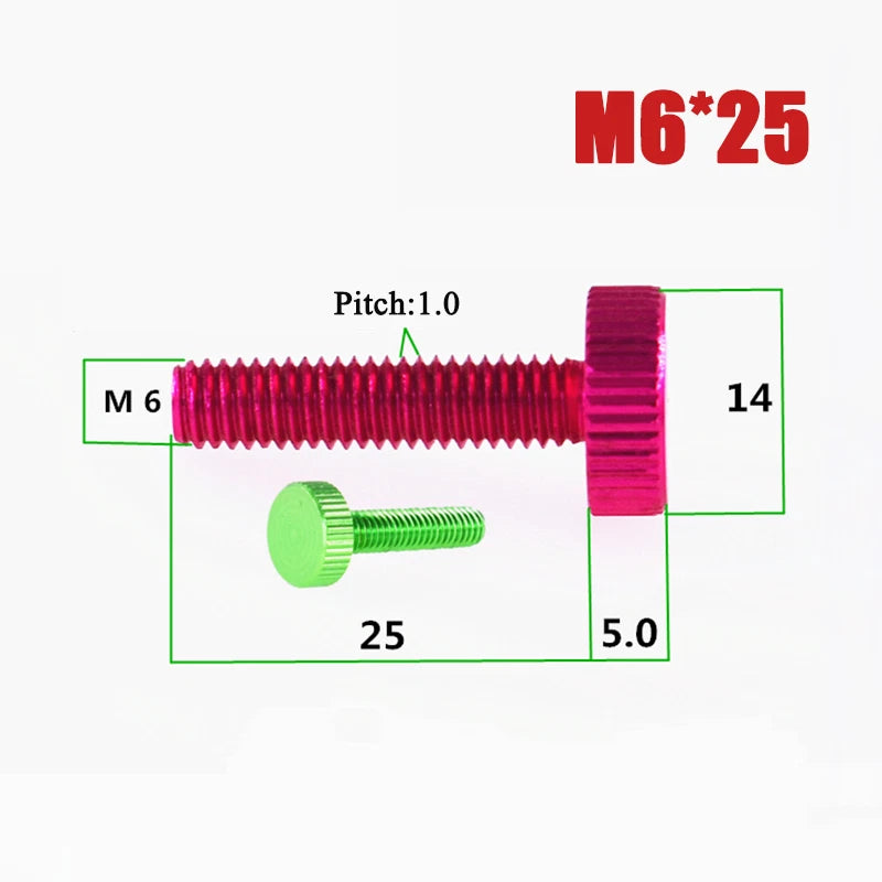 M2–M6 Aluminum Alloy Knurled Thumb Screws | Hand-Tighten Knob Bolts, 10 Colors