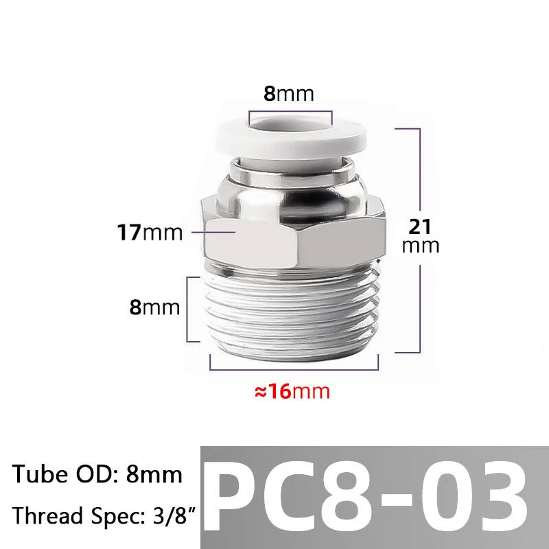Straight Male Stud Push-to-Connect Pneumatic Fitting for Air & Water Hose