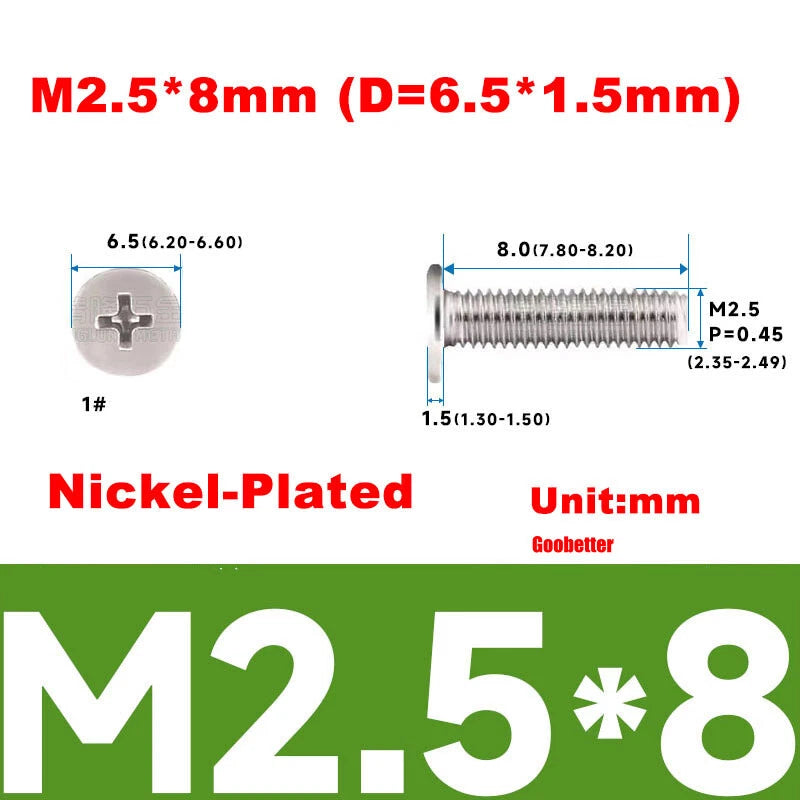 M2.5 Ultra Thin Flat Wafer Head Phillips Screws – CM2.5 Laptop Computer Screws (Various Finishes)
