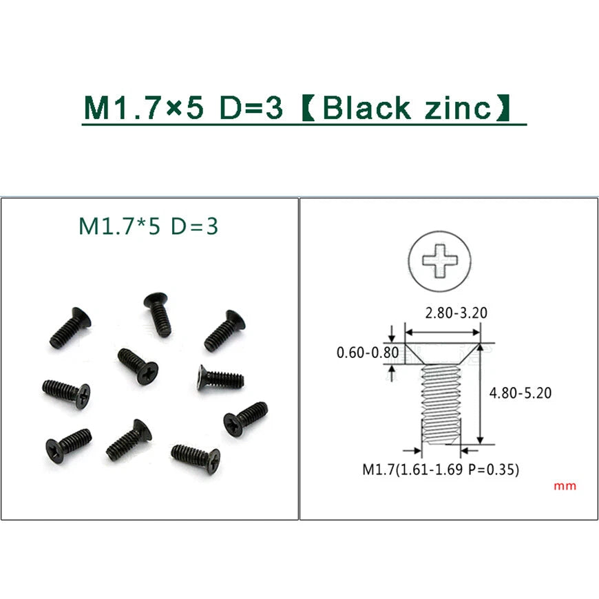M1–M1.8 Phillips Countersunk Flat Head Machine Screws – Carbon Steel or 304 Stainless, Multiple Finishes