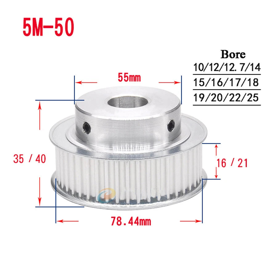 HTD-5M 10T-72T Timing Belt Pulley With Step Bore 5-25mm, For 15mm Width Belt