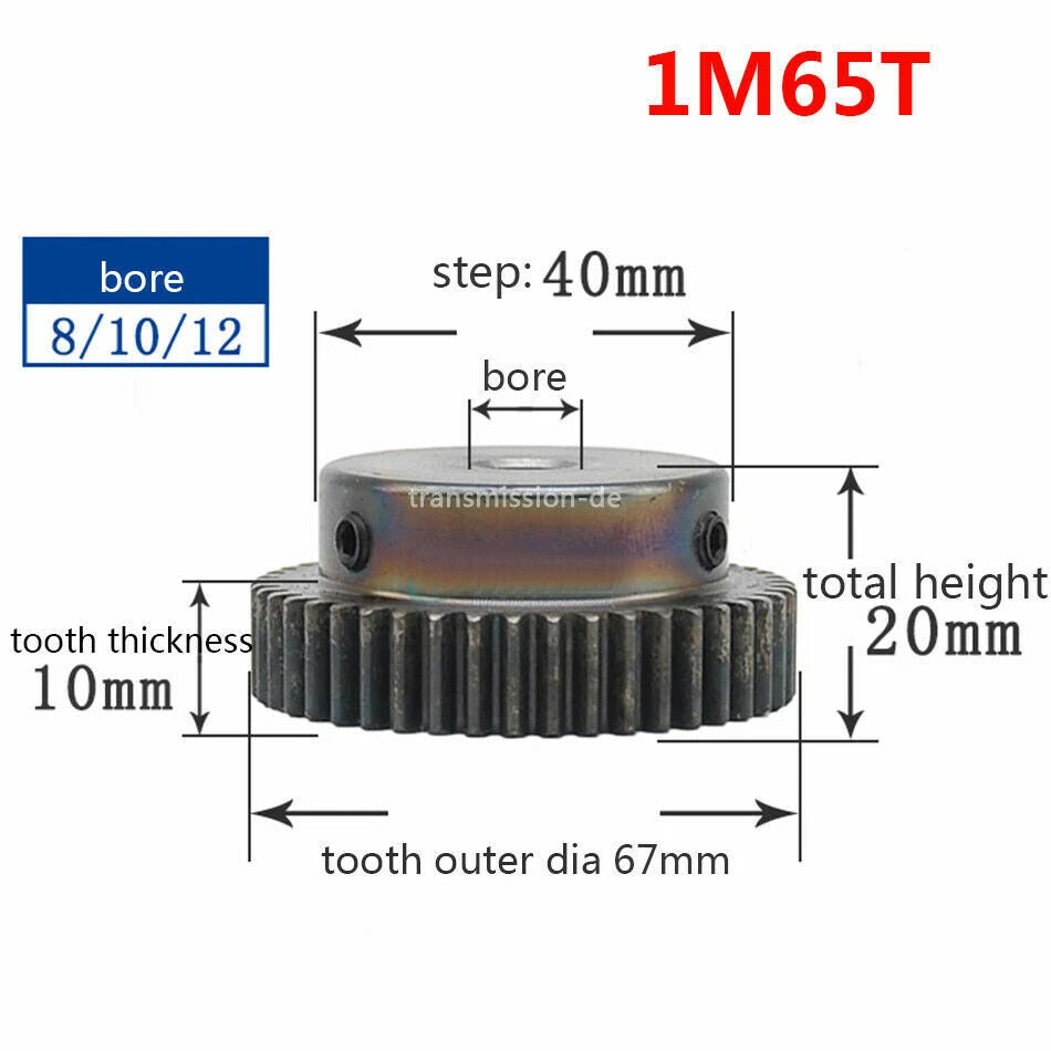 0.5/1 Mod Pinion Gear 10T-150T Spur Gear with Step 45# Steel Transmission Gear