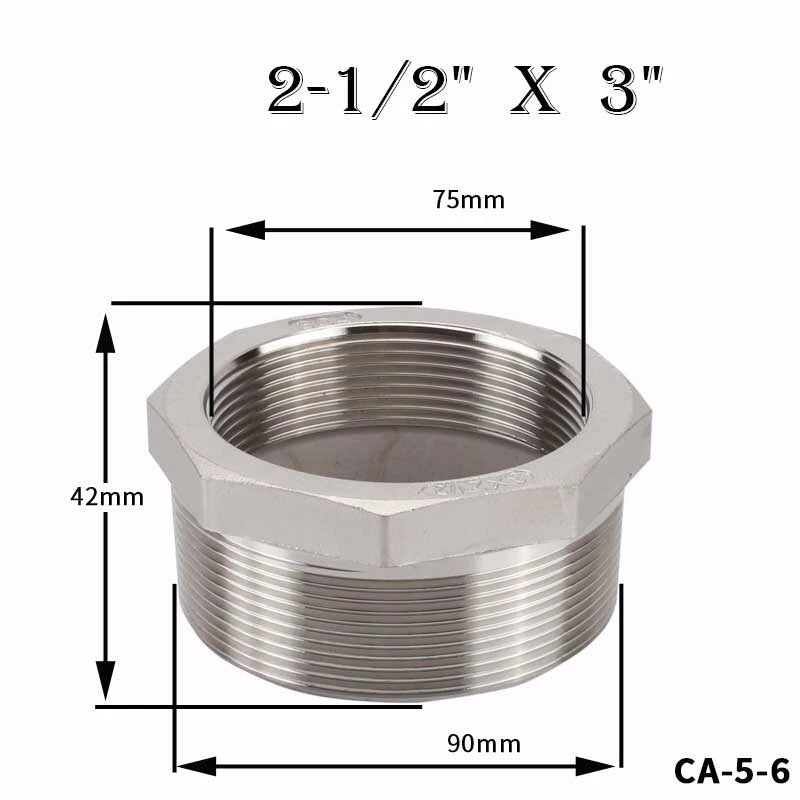 304 Stainless Steel Reducing Bush Adaptor | Male to Female NPT Pipe Fitting